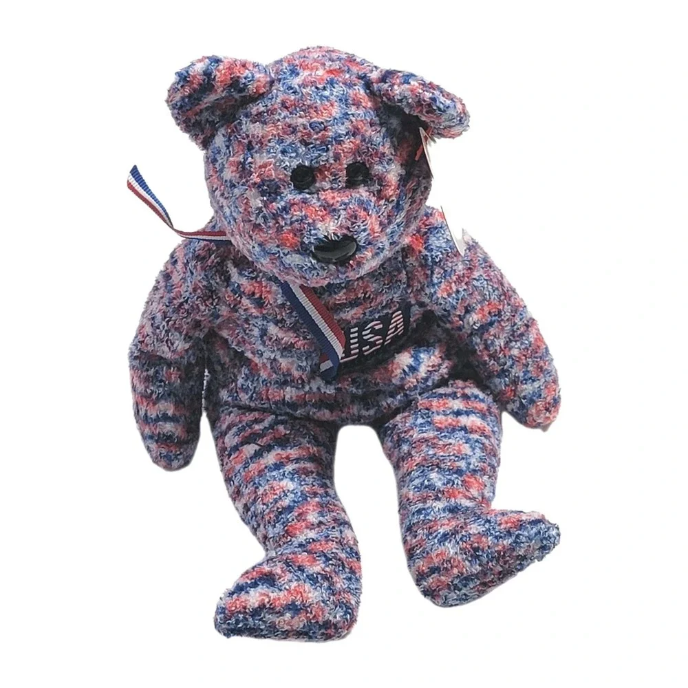 Vintage USA Ty Beanie Baby The Bear 2000‎ Patriotic Red White Blue Collectible